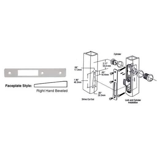 CRL Aluminum Right Hand Beveled Faceplate for DL2130 Hook Throw Deadlocks, sleek design.