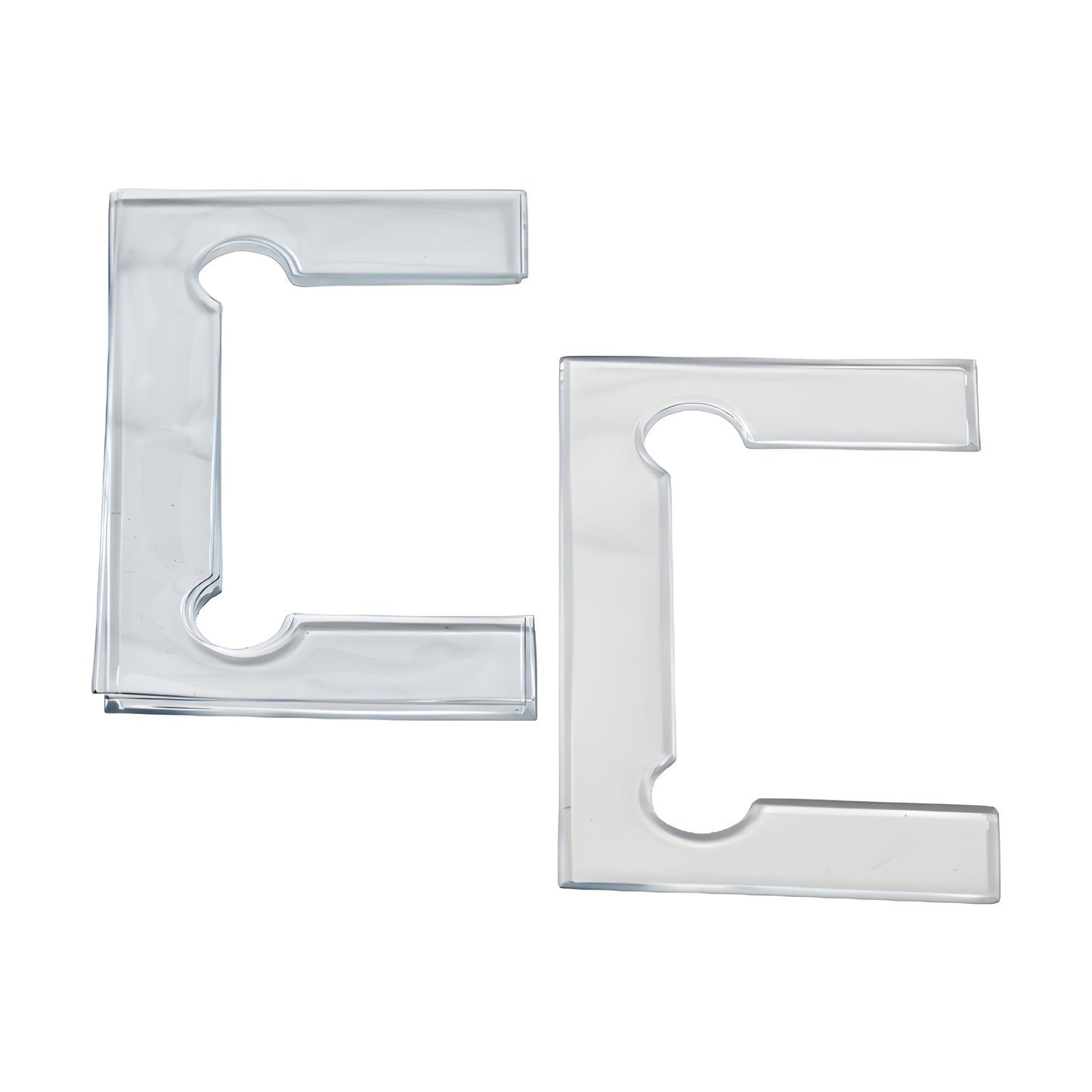 Clear plastic C-shaped replacement gaskets for Geneva hinge (SKU GEN4GKCLR), two pieces.