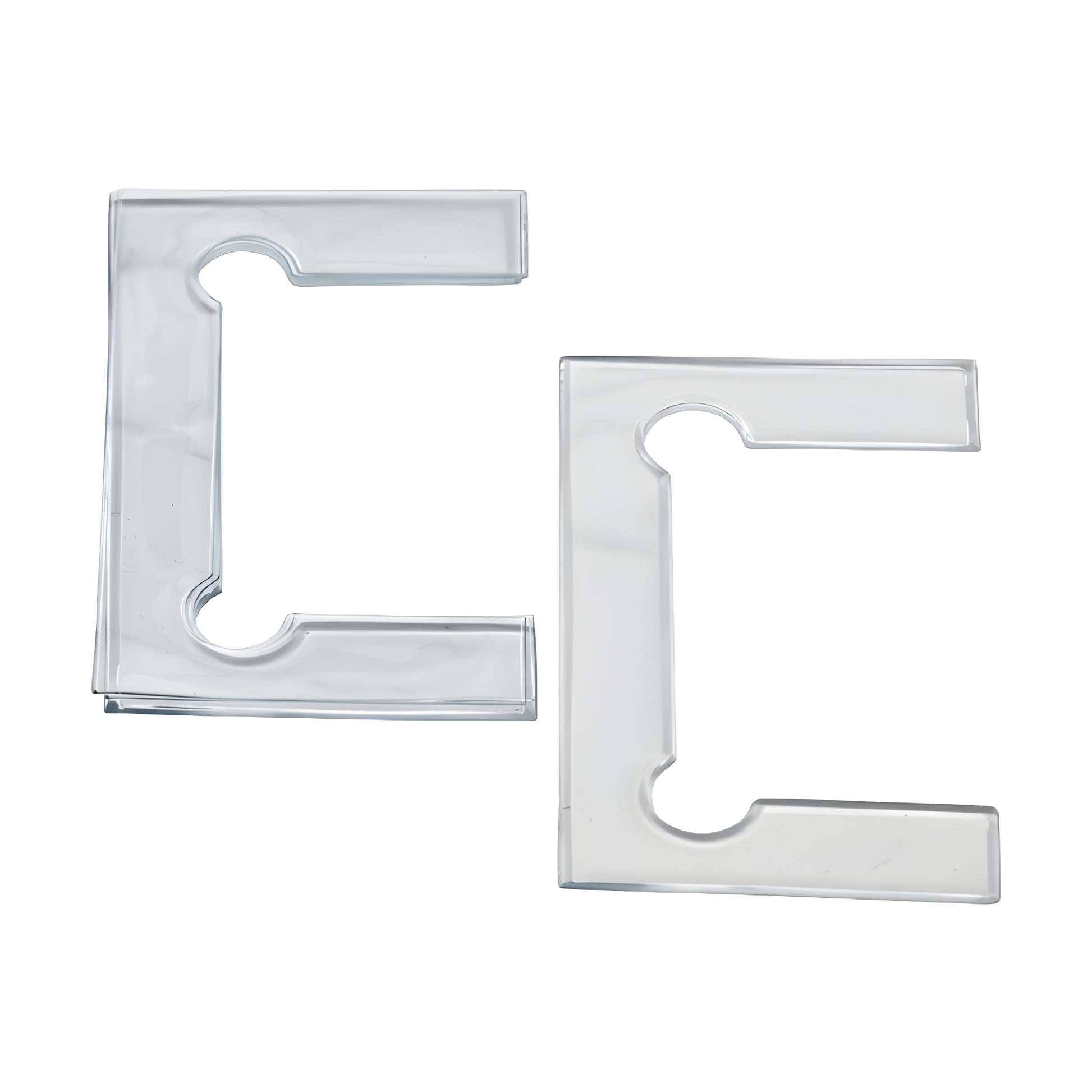 Clear plastic C-shaped replacement gaskets for Geneva hinge (SKU GEN4GKCLR), two pieces.