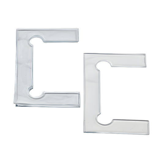 Clear plastic C-shaped replacement gaskets for Geneva hinge (SKU GEN4GKCLR), two pieces.