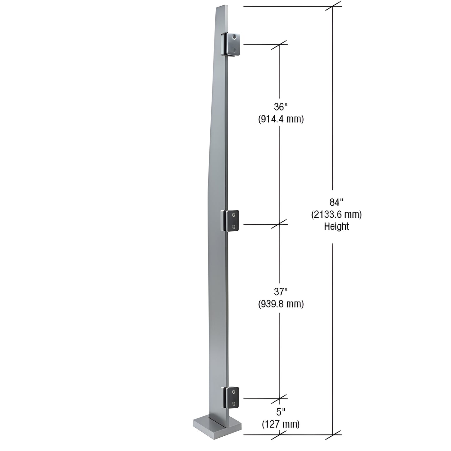 MET84CBS stainless steel Metropolis 84" windscreen post, brushed finish, slim 3/4" face trim for 1/2"-9/16" glass