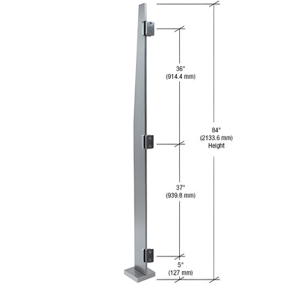 MET84CBS stainless steel Metropolis 84" windscreen post, brushed finish, slim 3/4" face trim for 1/2"-9/16" glass