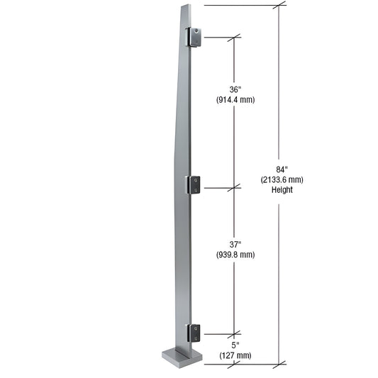MET84CBS stainless steel Metropolis 84" windscreen post, brushed finish, slim 3/4" face trim for 1/2"-9/16" glass