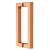 Rose gold square-corner glass door pull handle, 8 in center-to-center, brass tubular construction - SKU SQ8X8RG
