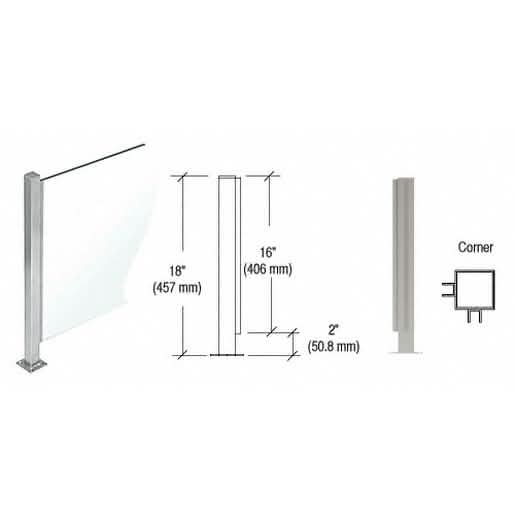 CRL Brushed Stainless 18\" High Square PP47 Partition Corner Post with U-Channel
