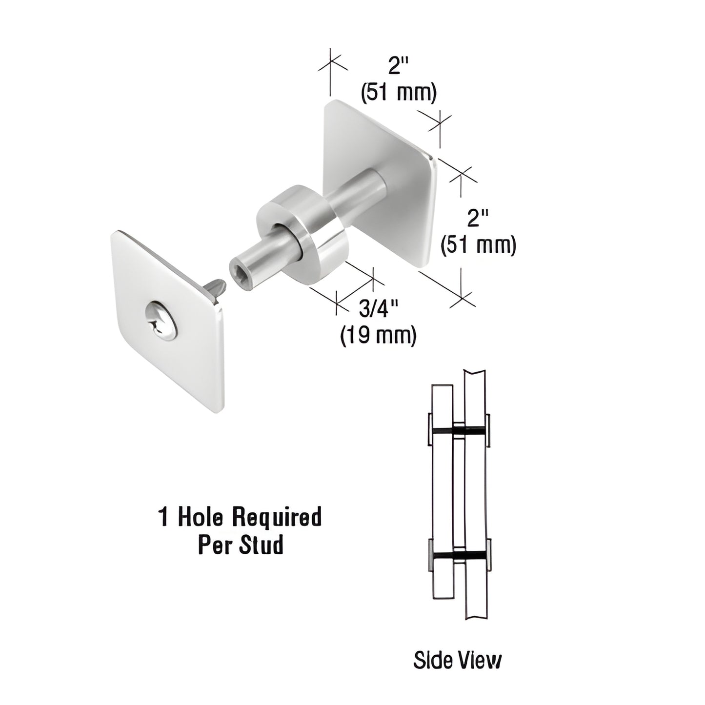 PB011BS brushed stainless steel surround-sound spacer stud set with square end caps, 2" plates and 3/4" spacer (pack of 3)