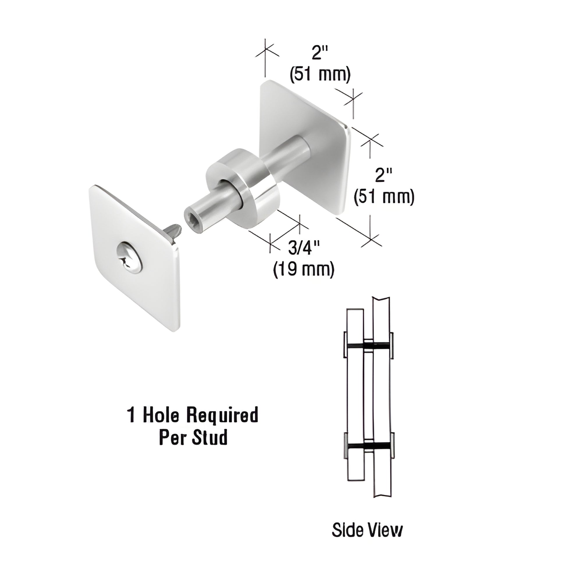 PB011BS brushed stainless steel surround-sound spacer stud set with square end caps, 2" plates and 3/4" spacer (pack of 3)