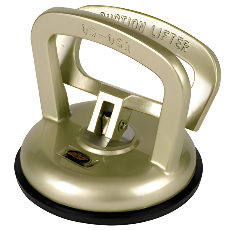 Aluminum single-pad vacuum lifter, 4.5" pad, 66 lb capacity, gold one-hand handle - SKU 05061