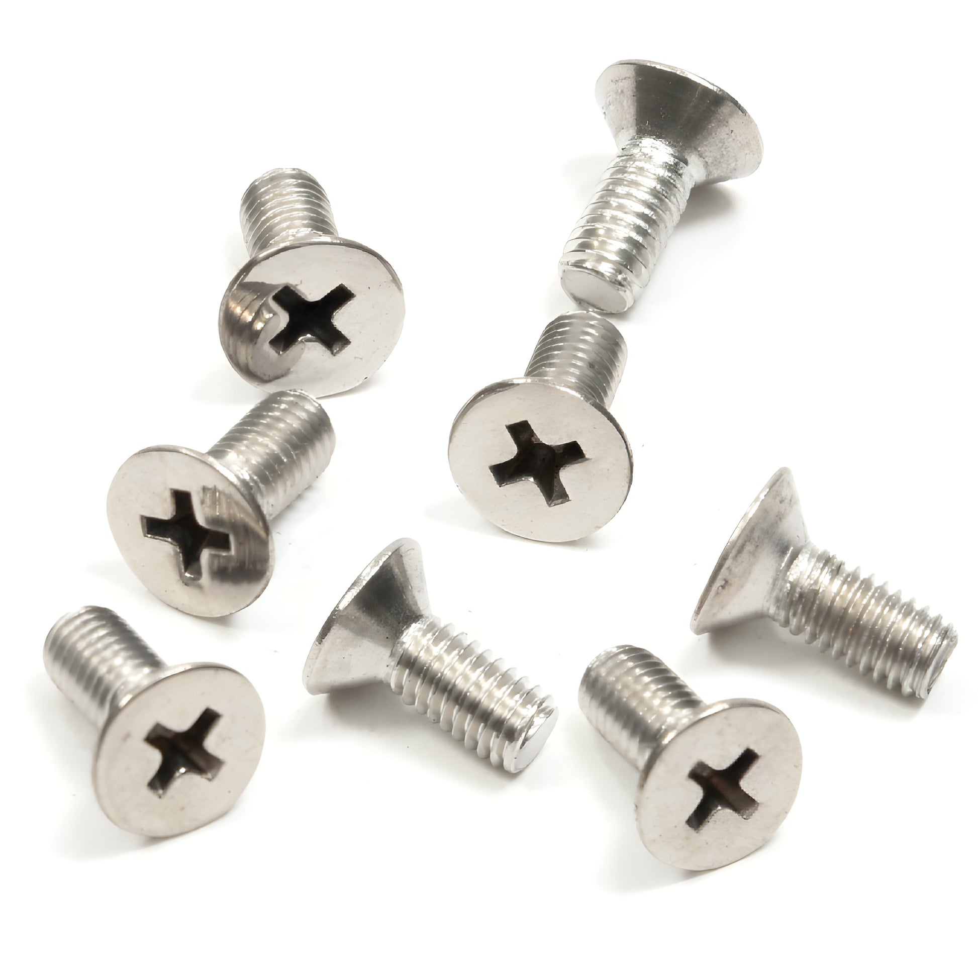 Polished nickel M5 5x12mm flat-head Phillips hinge screws, 8-pack - SKU P512PN