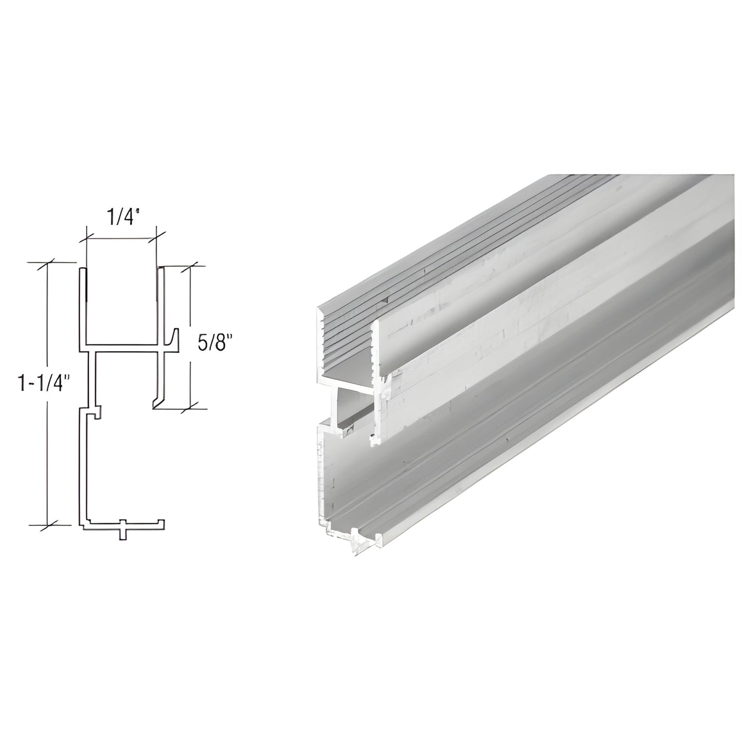 PL14192 mill-finish aluminum triple-track bottom window frame, 1-1/4" high, 1/4" inside width.