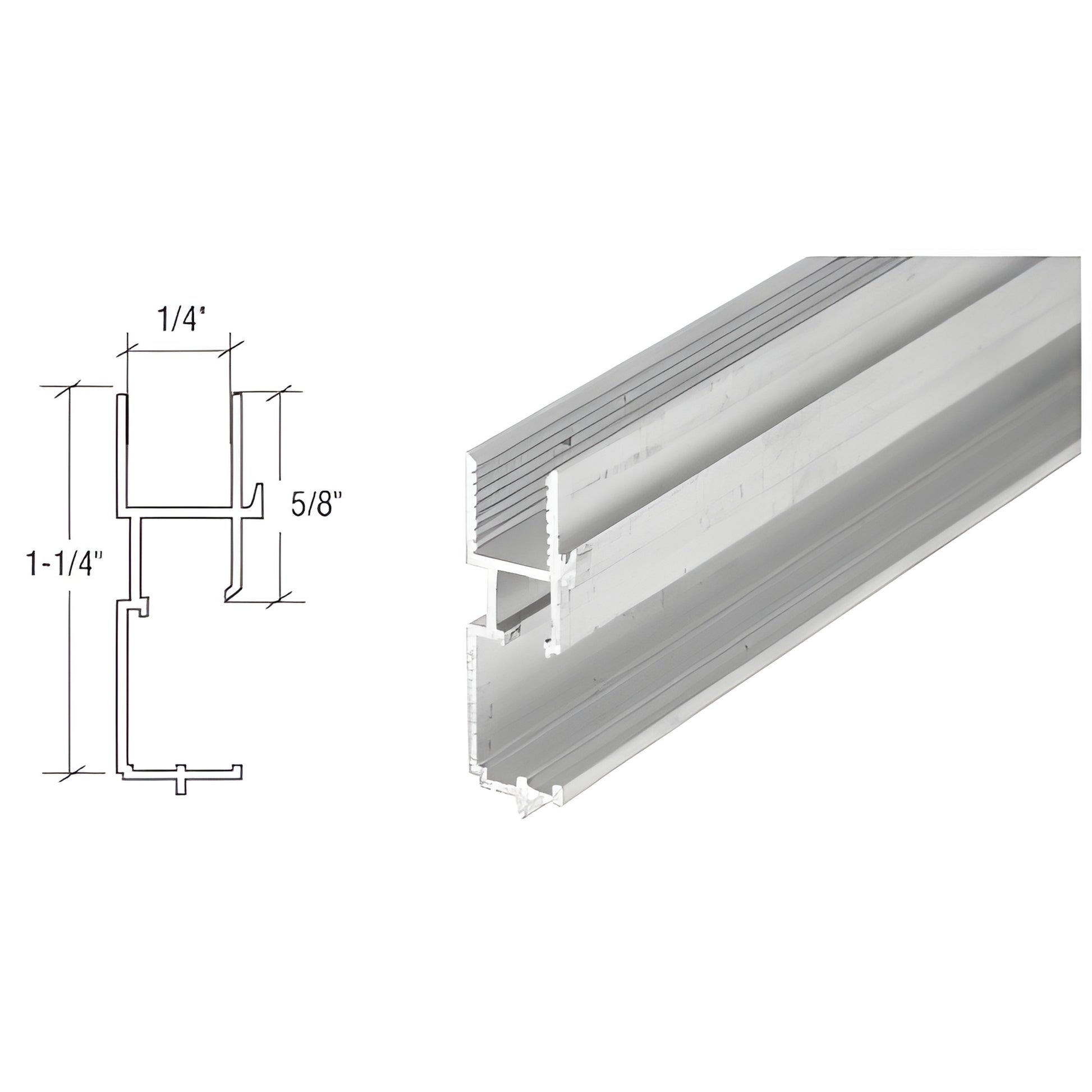 PL14192 mill-finish aluminum triple-track bottom window frame, 1-1/4" high, 1/4" inside width.