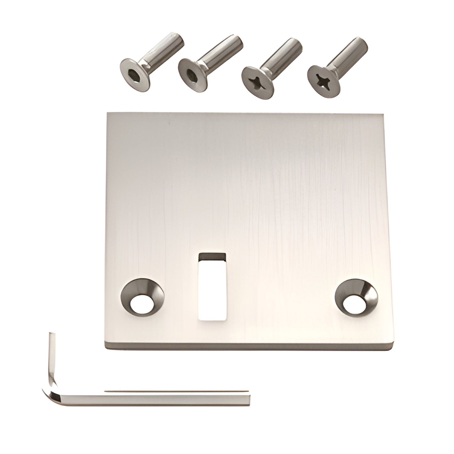 GE90SC3BN Geneva brushed-nickel brass stop plate for glass doors with mounting screws and hex wrench