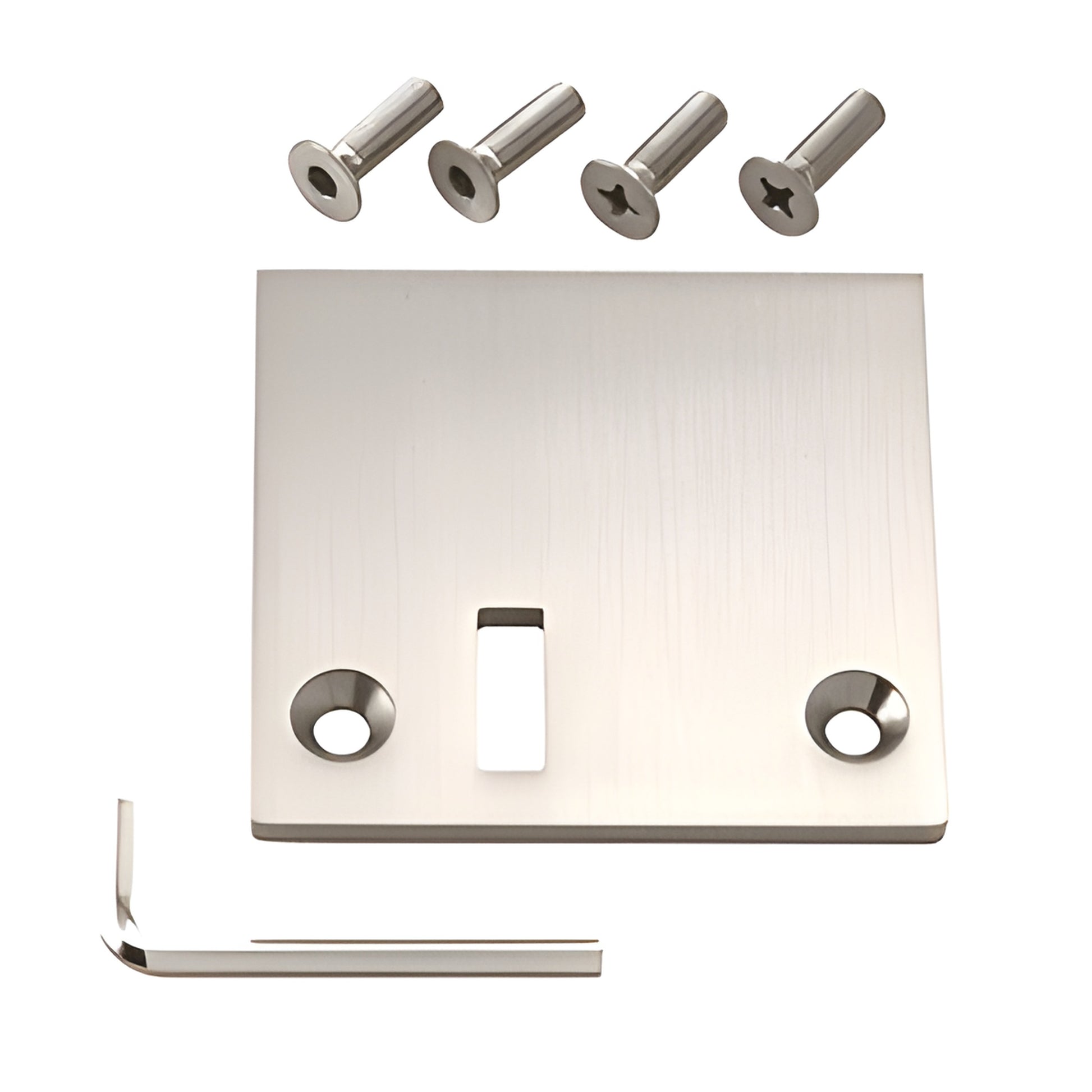 GE90SC3BN Geneva brushed-nickel brass stop plate for glass doors with mounting screws and hex wrench
