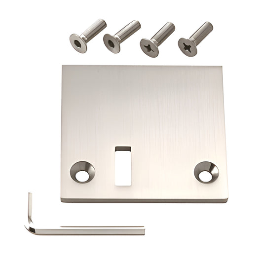GE90SC3BN Geneva brushed-nickel brass stop plate for glass doors with mounting screws and hex wrench