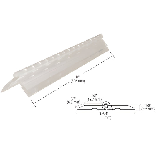Clear 12in acrylic continuous hinge, adhesive-mount, 1-3/4in wide with polished edges - SKU 12AHC