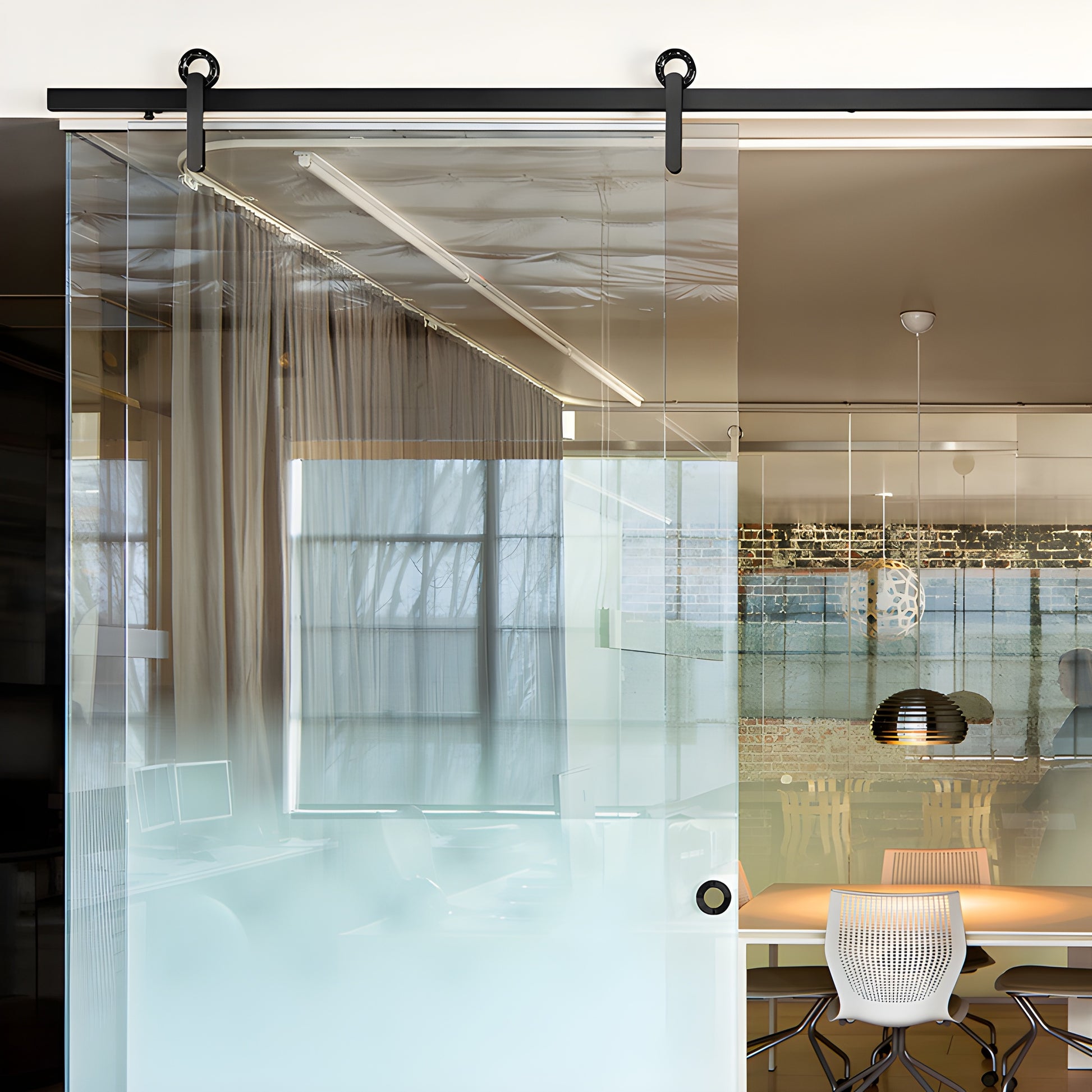 Solstice sliding door hardware LAT34S0LBLS - black stainless hubless wheel on 96 in. track for tempered glass