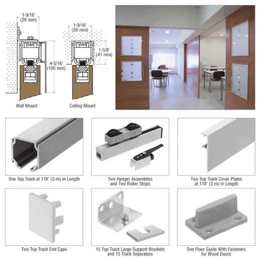 CRL70 Series Sliding Door Kit: Wall/Ceiling Mount for Wood Doors, Sleek Design