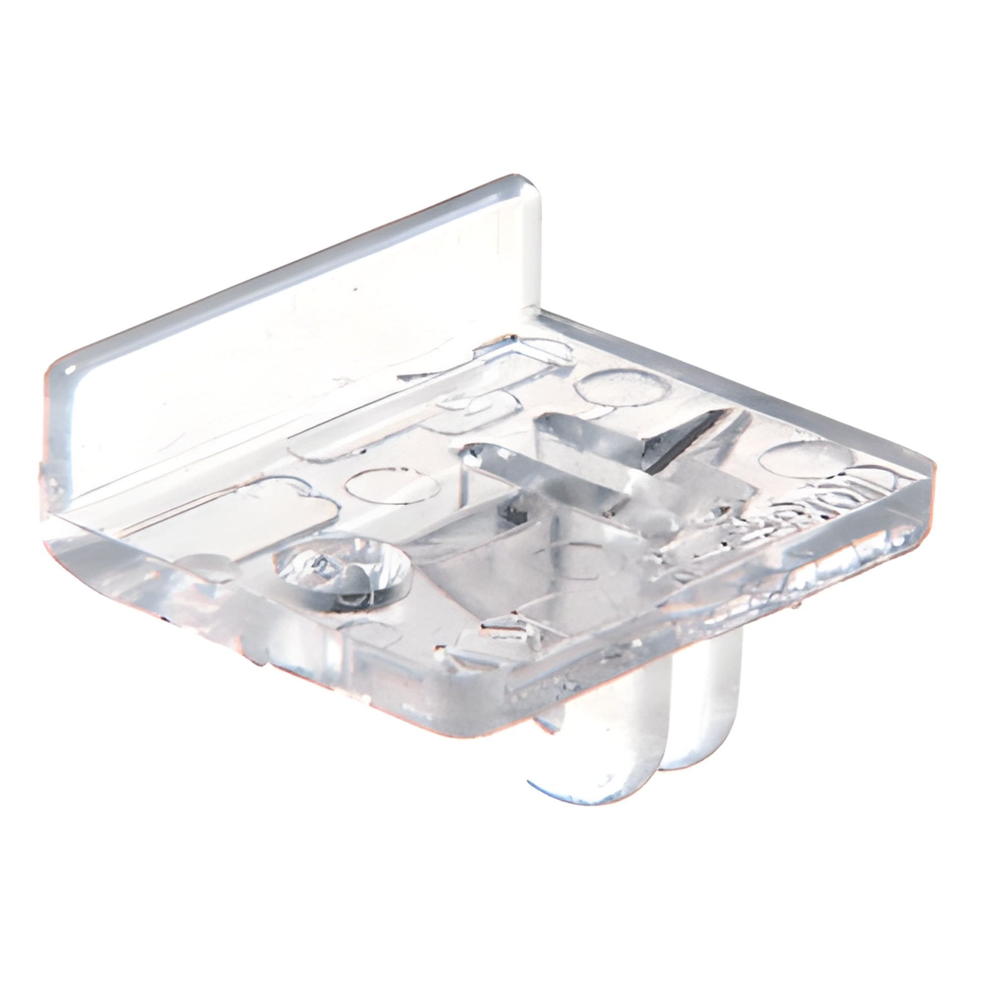 Clear acrylic right-hand front rest for 180 series adjustable steel shelf brackets (SKU KV10312PRH)