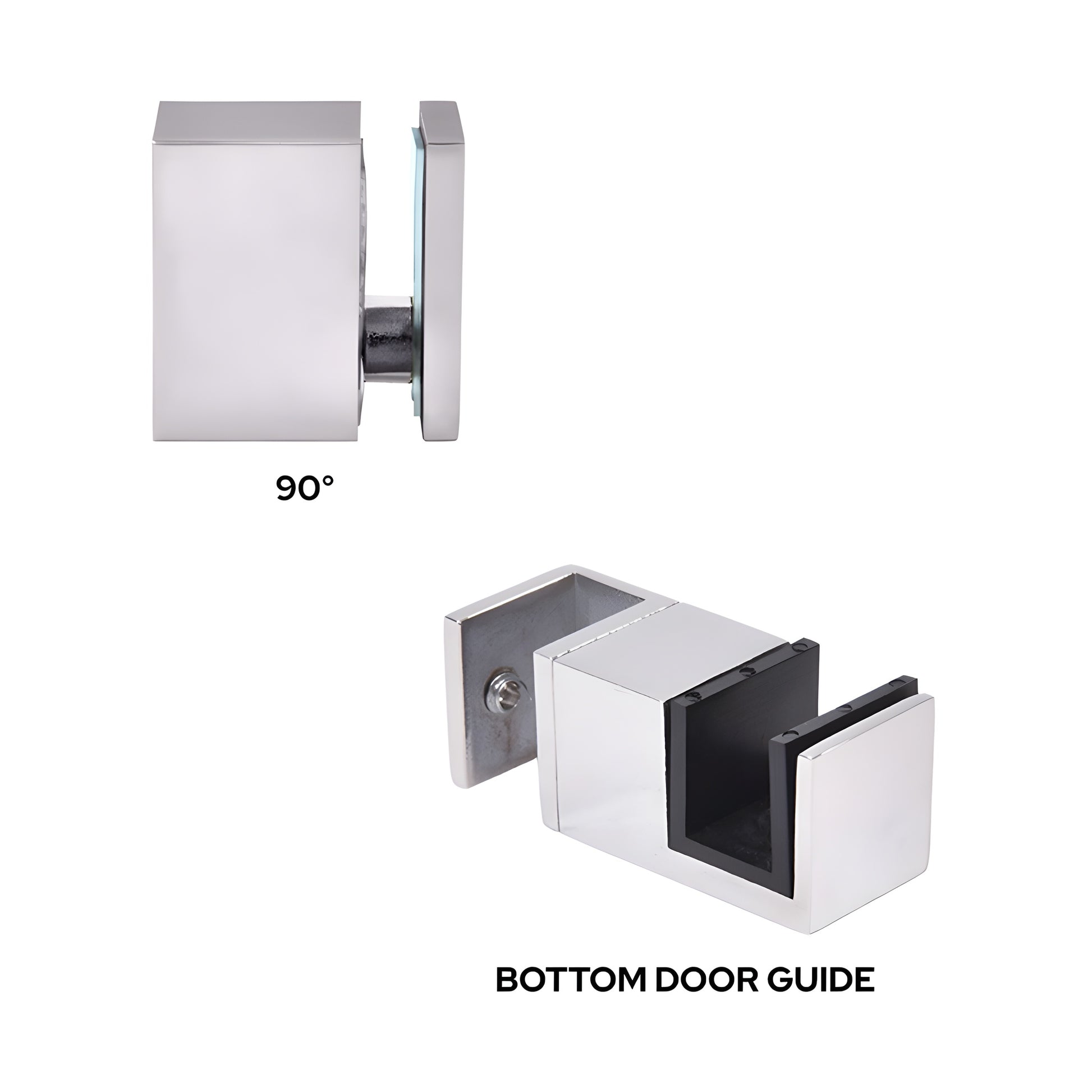 Cavoli 90 degree accessory kit with bottom guide, polished 304 stainless steel replacement for sliding shower doors