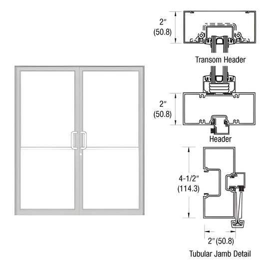Clear anodized aluminum double storefront door with gear-hinge transom frame and tubular jamb detail, SKU FR92811.