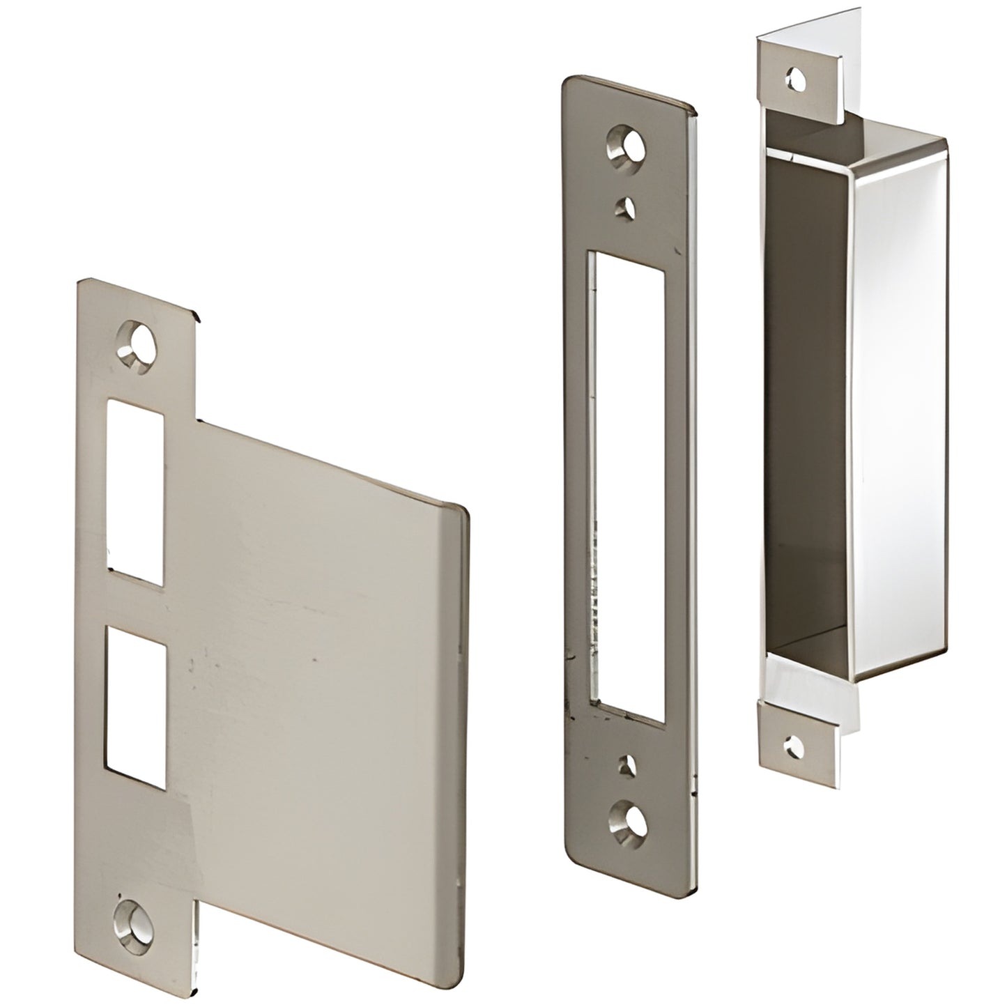 DLR6660 brushed stainless steel 6x10 center lock strike set with dust box and backup plate.