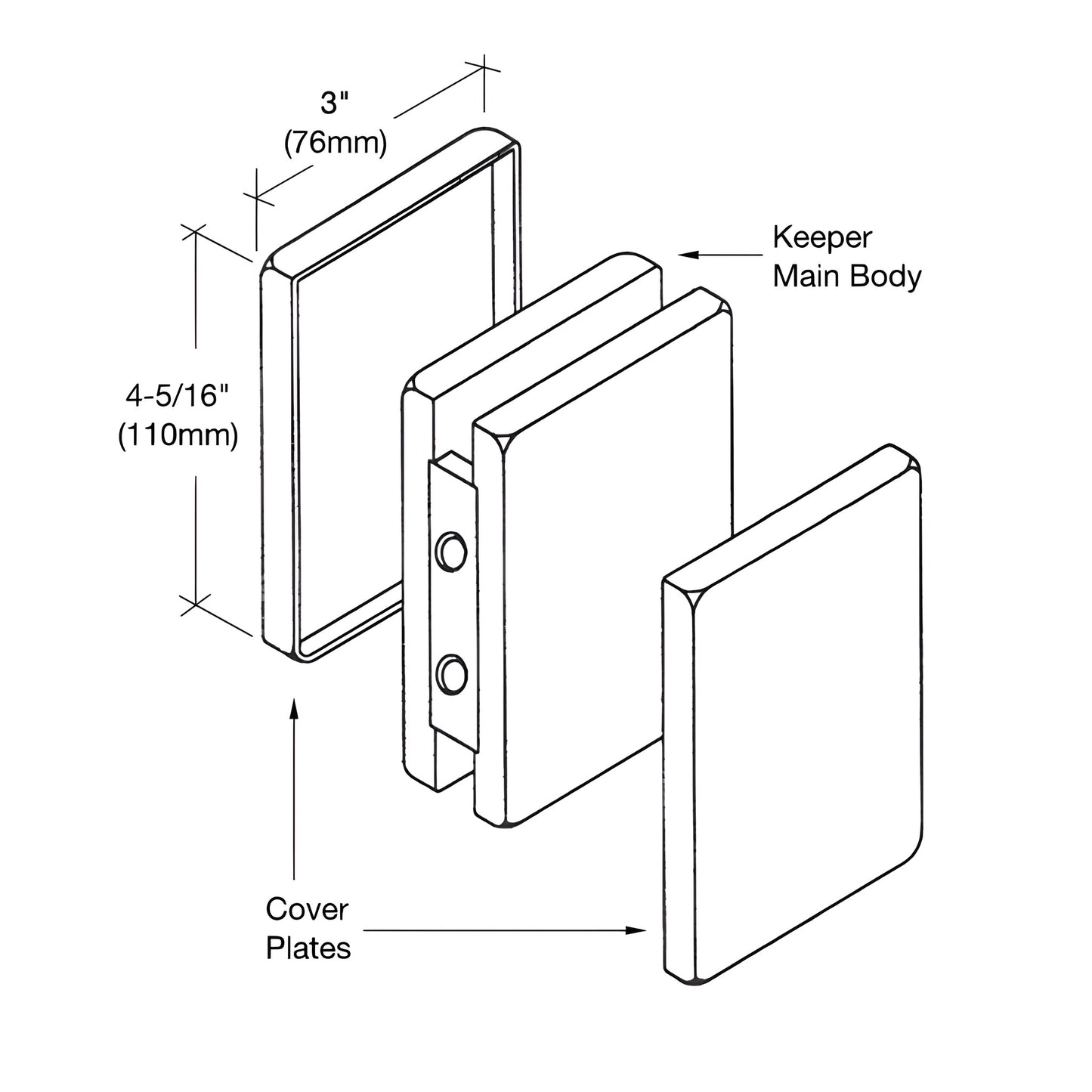 EUR682MBL matte black glass-mounted European patch keeper, fits 3/8-1/2" glass, 4-5/16" high