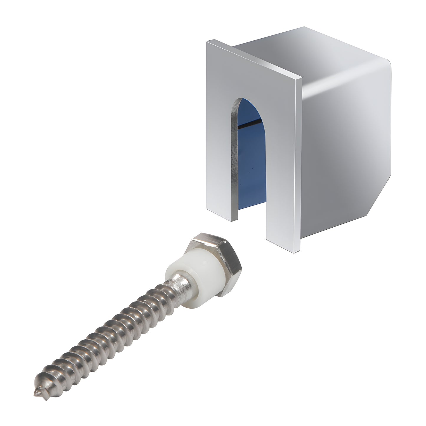 Polished 304 stainless steel stabilizing end cap and lag screw for 11-gauge cap railing (SKU: GRLC10SECPS)