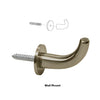 Brushed bronze solid brass robe hook (SKU DRH1BBRZ) for through-glass, wall or adhesive mounting