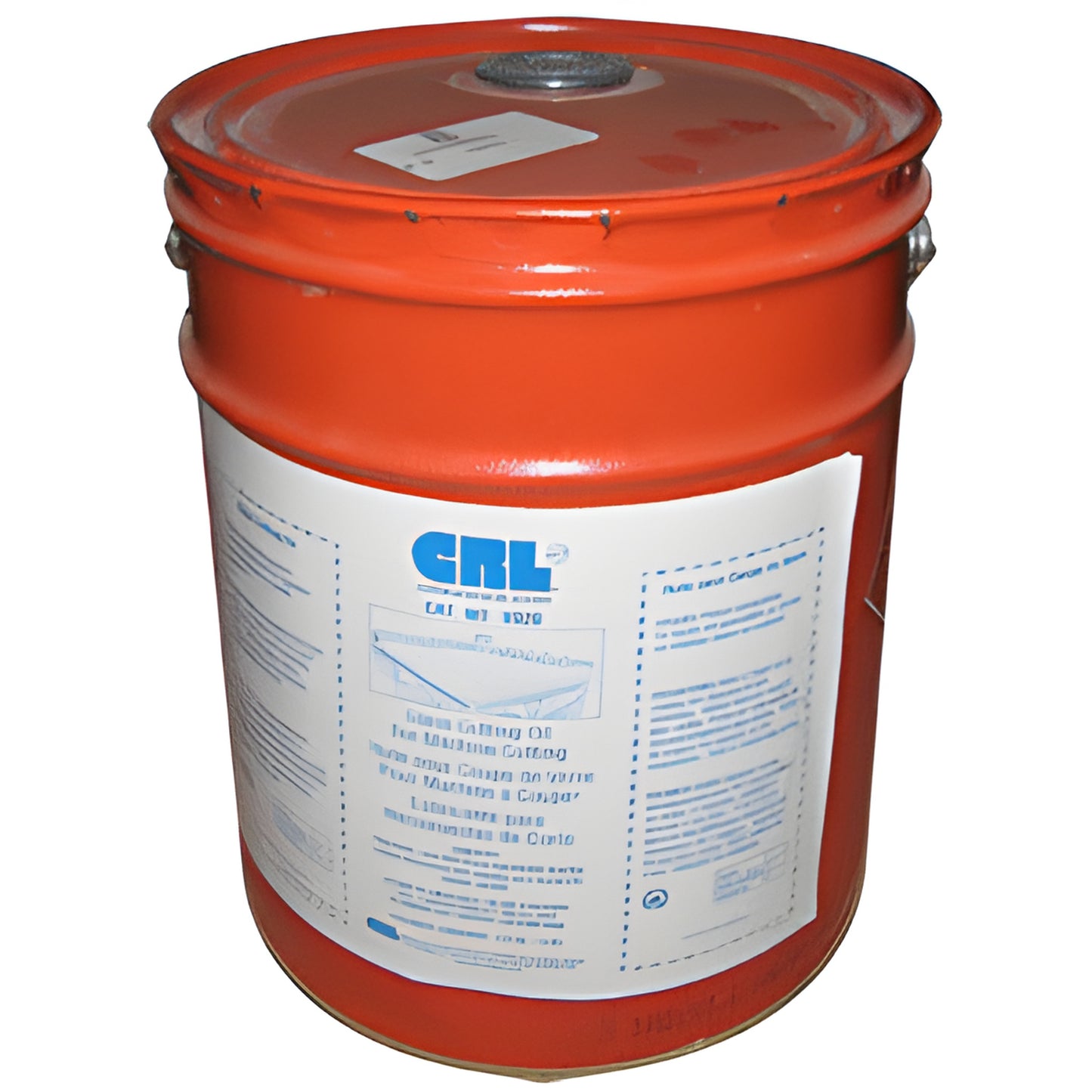 Orange 5.3 gal (20 L) metal pail of CRL evaporating glass cutting oil, SKU V020.