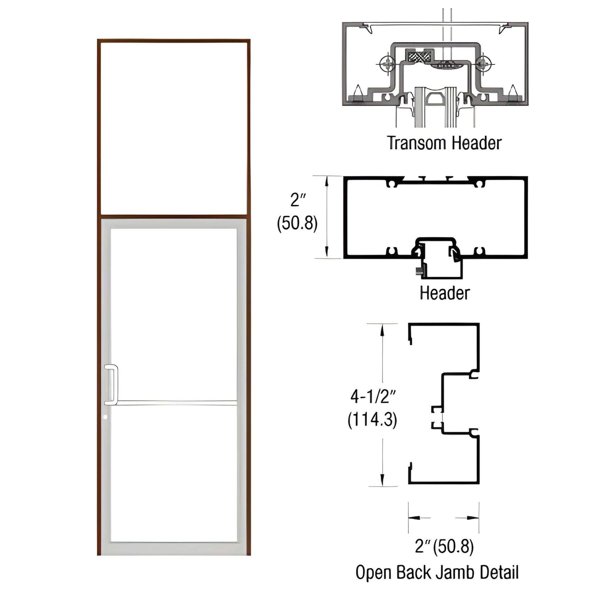 Custom aluminum 36x84 door frame with transom, open-back jambs, threshold, Black Bronze Anodized (SKU 1B91522)