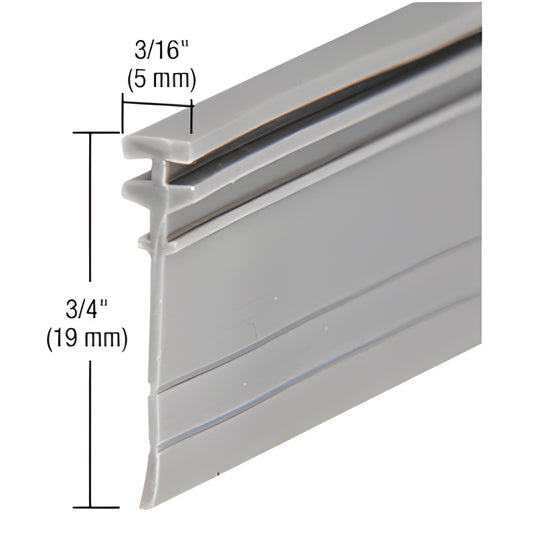 Gray vinyl T sweep shower door seal, 3/4" (19 mm) tall, 3/16" (5 mm) fit, 36" length - SKU M6040.