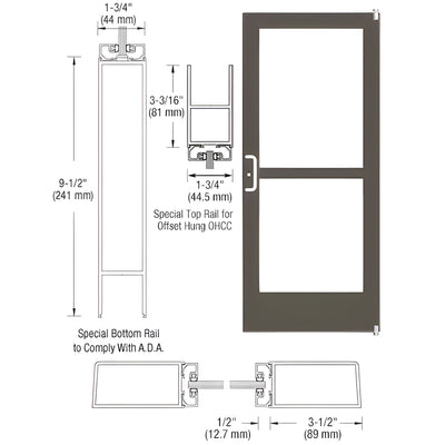 CRL-U.S. Aluminum S400 Offset Pivot Entry Door, Black Anodized, Panic