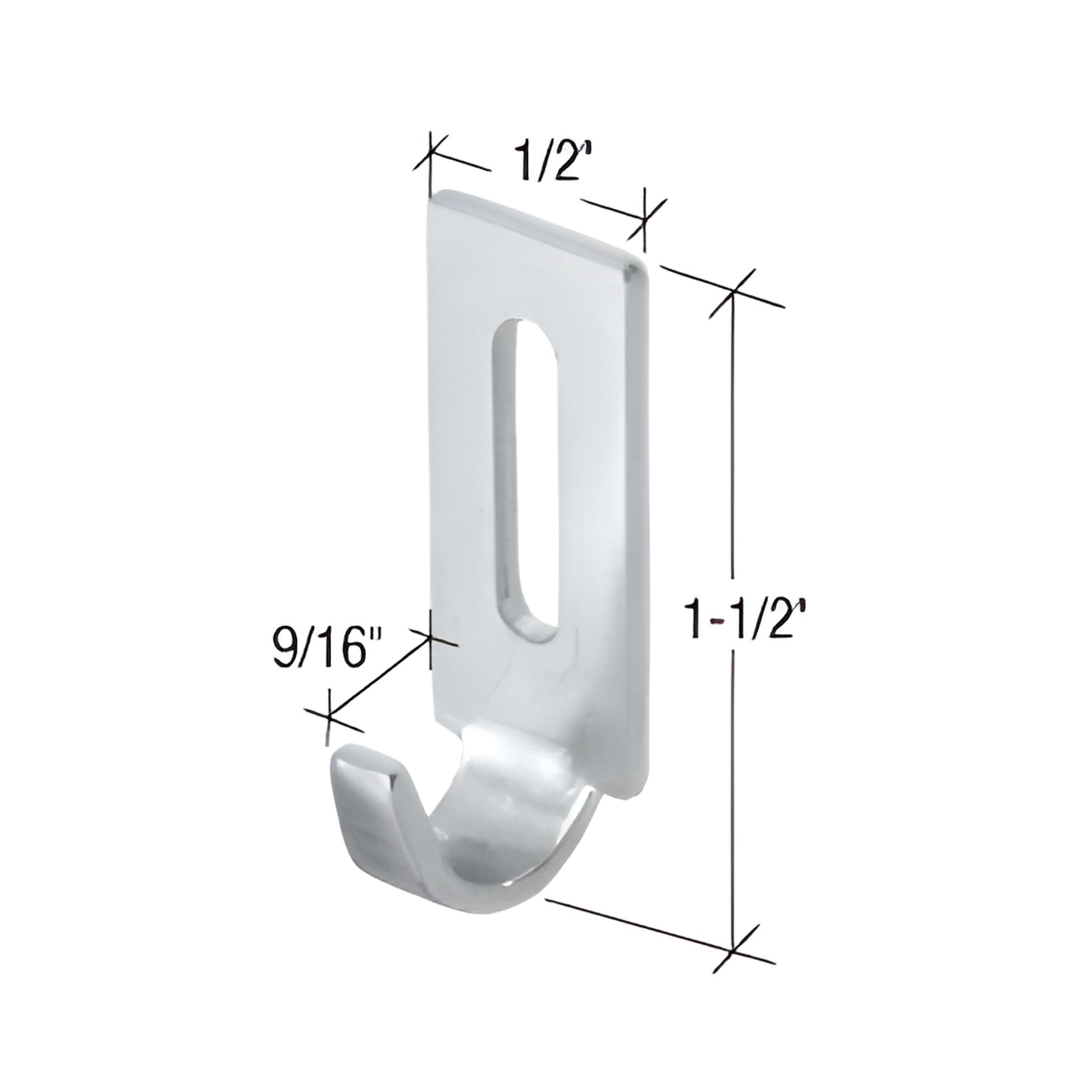 Zinc-plated stamped steel latch strike for sliding screen doors (SKU A163), 1-1/2" tall, 9/16" hook.
