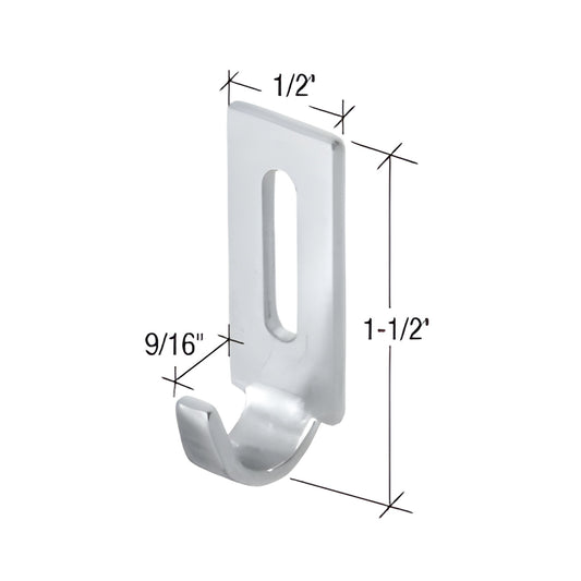 Zinc-plated stamped steel latch strike for sliding screen doors (SKU A163), 1-1/2" tall, 9/16" hook.