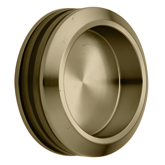 Brushed bronze stainless steel thru-glass recessed round shower door pull, fits 8-10mm glass. SKU SERNHP2BBRZ