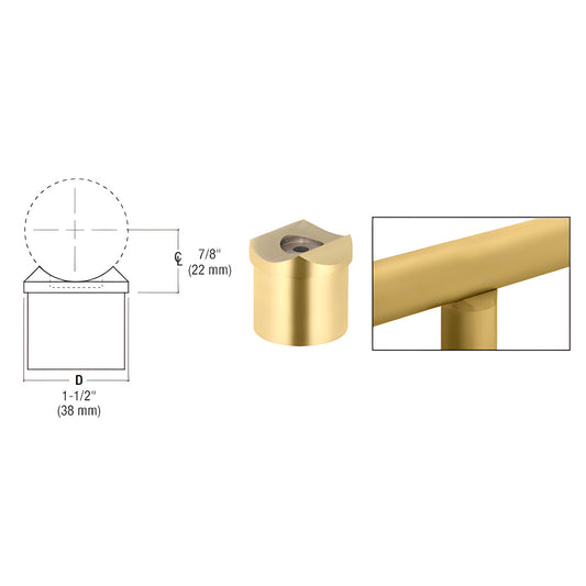 HR15PCPB polished brass perpendicular collar for 1-1/2 partition post, fits 7/8 (22mm) round tubing, set-screw mount.