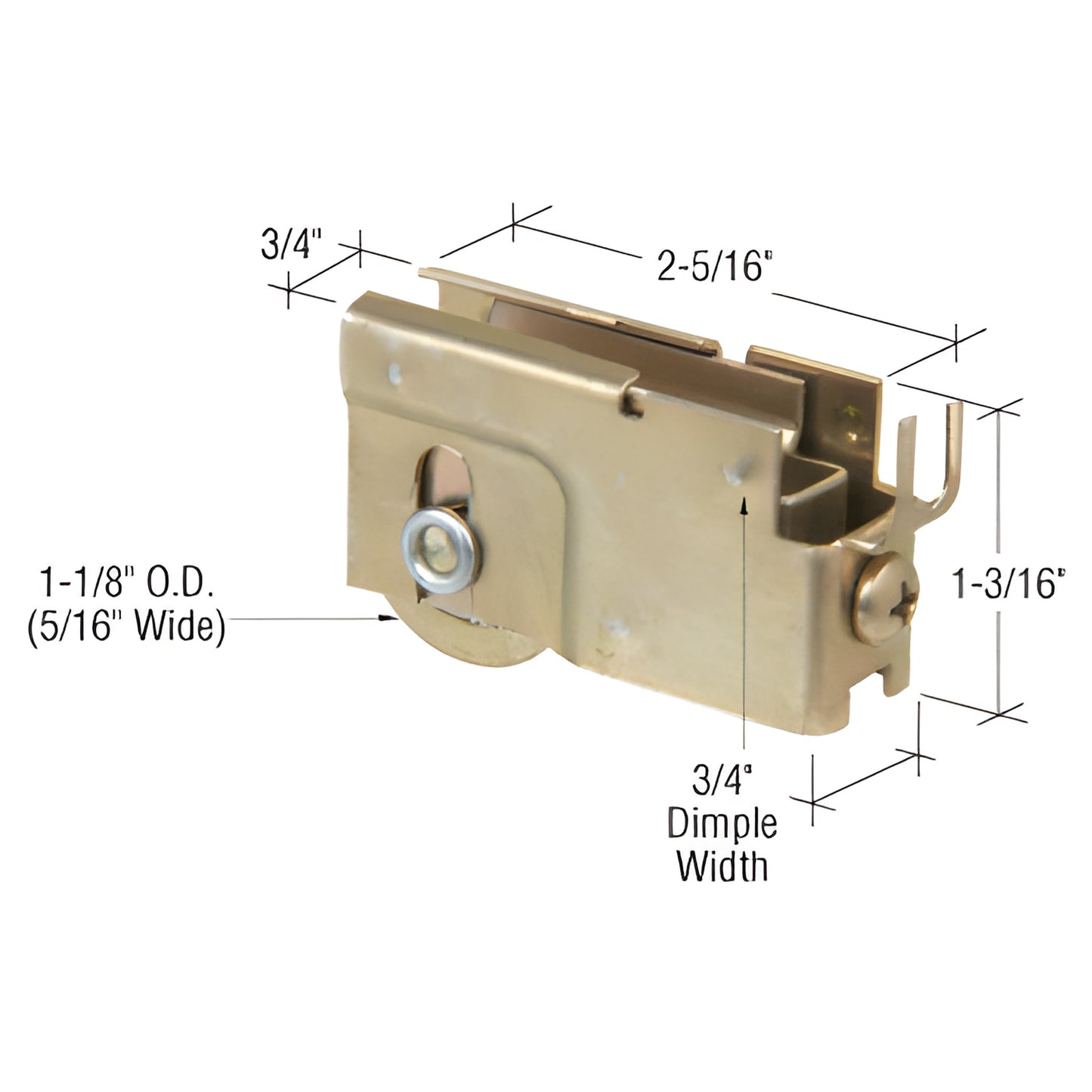 D1779 adjustable steel sliding glass door roller assembly with 1-1/4" concave steel roller and 1-3/16" housing