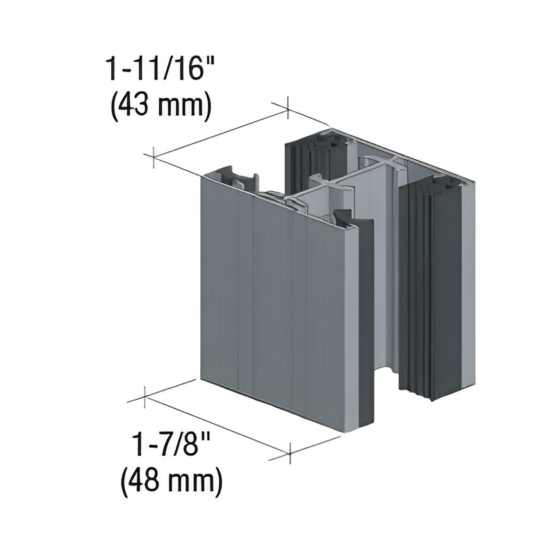 Brushed nickel Fallbrook XL office partition door frame cross-section (FXG2GF3BN), slim glass-to-glass profile, 43x48mm