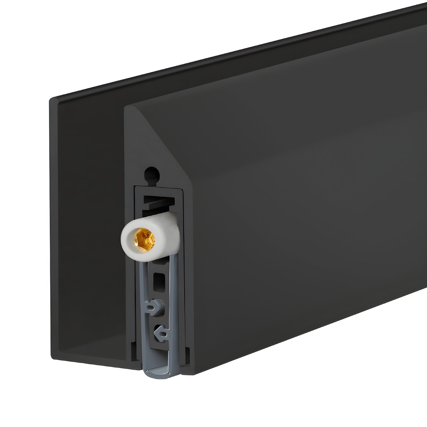 Matte black adjustable drop-down door seal (FBC12DSMBL) with U-channel, surface-mount kit.