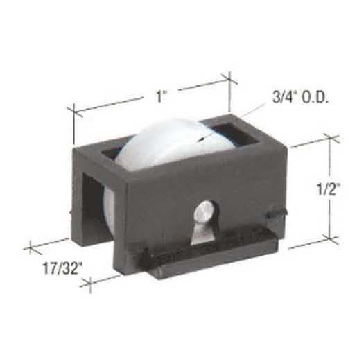 CRL 3/4" Nylon Window Roller with 1" Housing - Flat Edge, Ball-Bearing Design