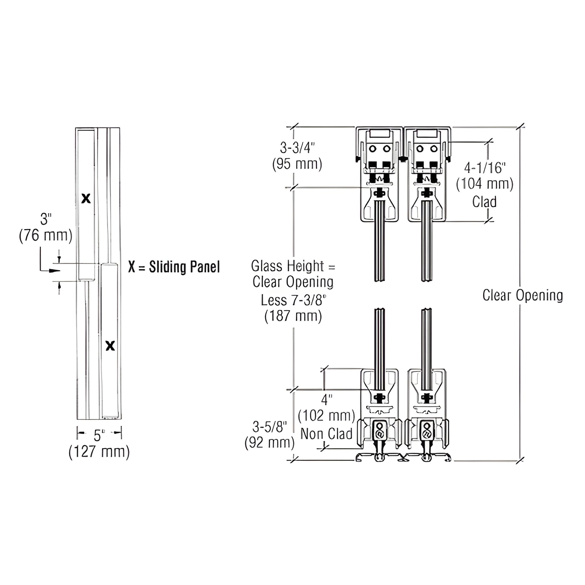 CRL SDR bottom-rolling sliding door system (SKU 4SDR2BBL), gloss black 4" square rails, max 48"x108", 234 lb capacity.