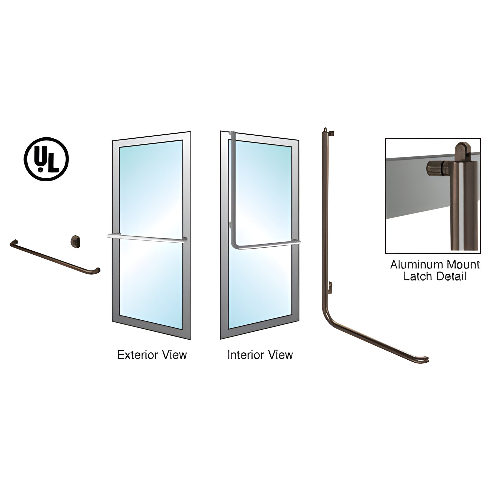 PA100 oil-rubbed bronze panic handle, 1-1/4" tubular vertical with interior push bar for aluminum/wood doors