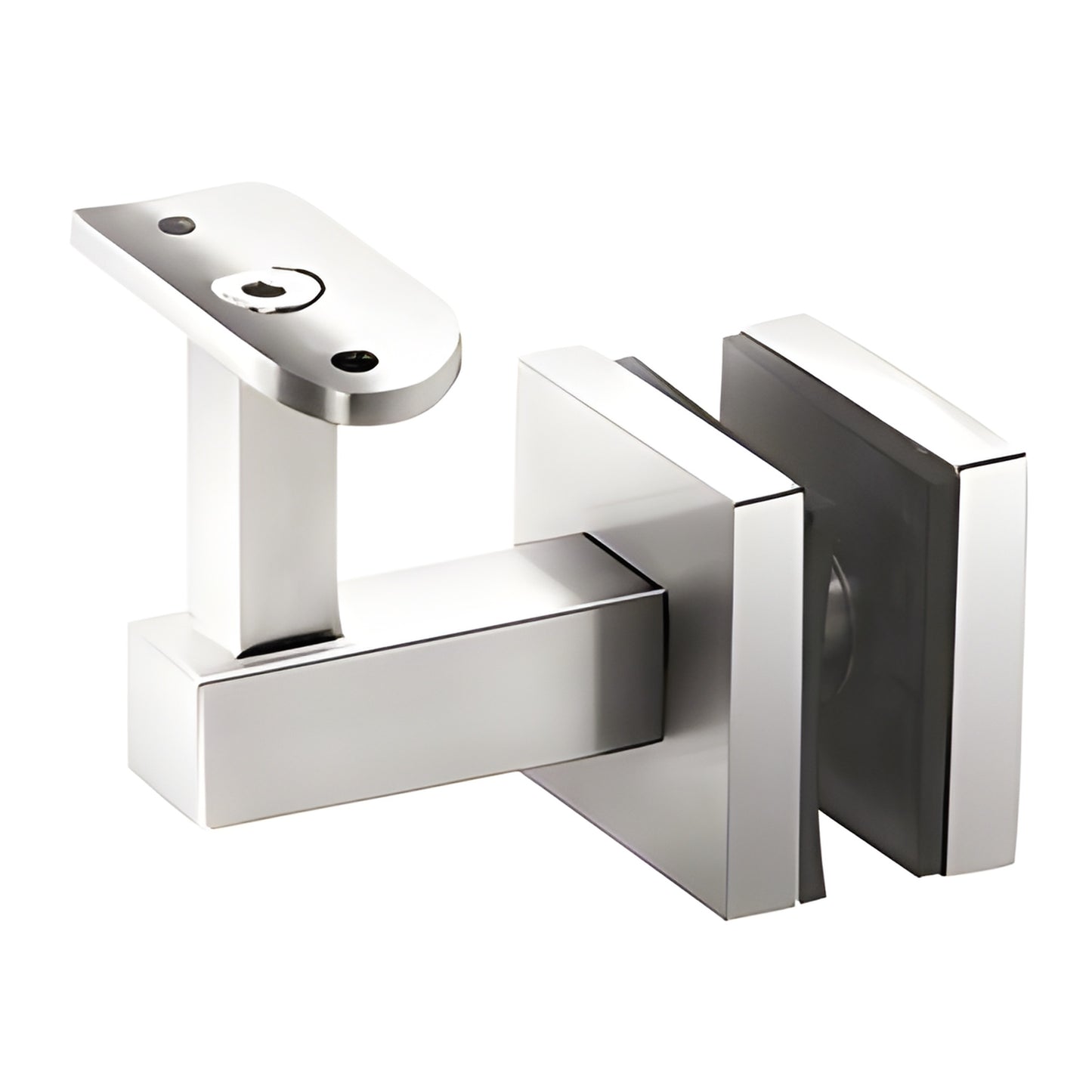 Polished stainless steel glass-mounted handrail bracket (SKU HR5EGPS) fits 1.5-2" rail, 1/2-1-1/16" glass
