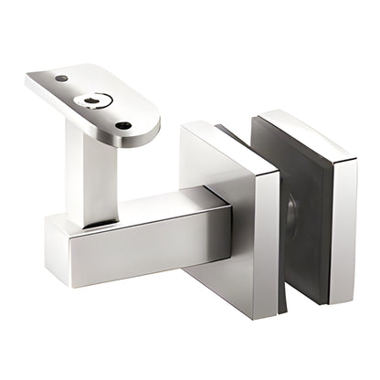 Polished stainless steel glass-mounted handrail bracket (SKU HR5EGPS) fits 1.5-2" rail, 1/2-1-1/16" glass