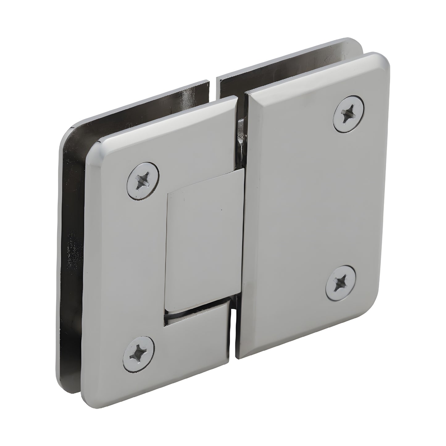 Polished nickel CRL Pinnacle glass-to-glass shower hinge (P1N180PN), beveled brass, self-centering, fits 8-12mm glass