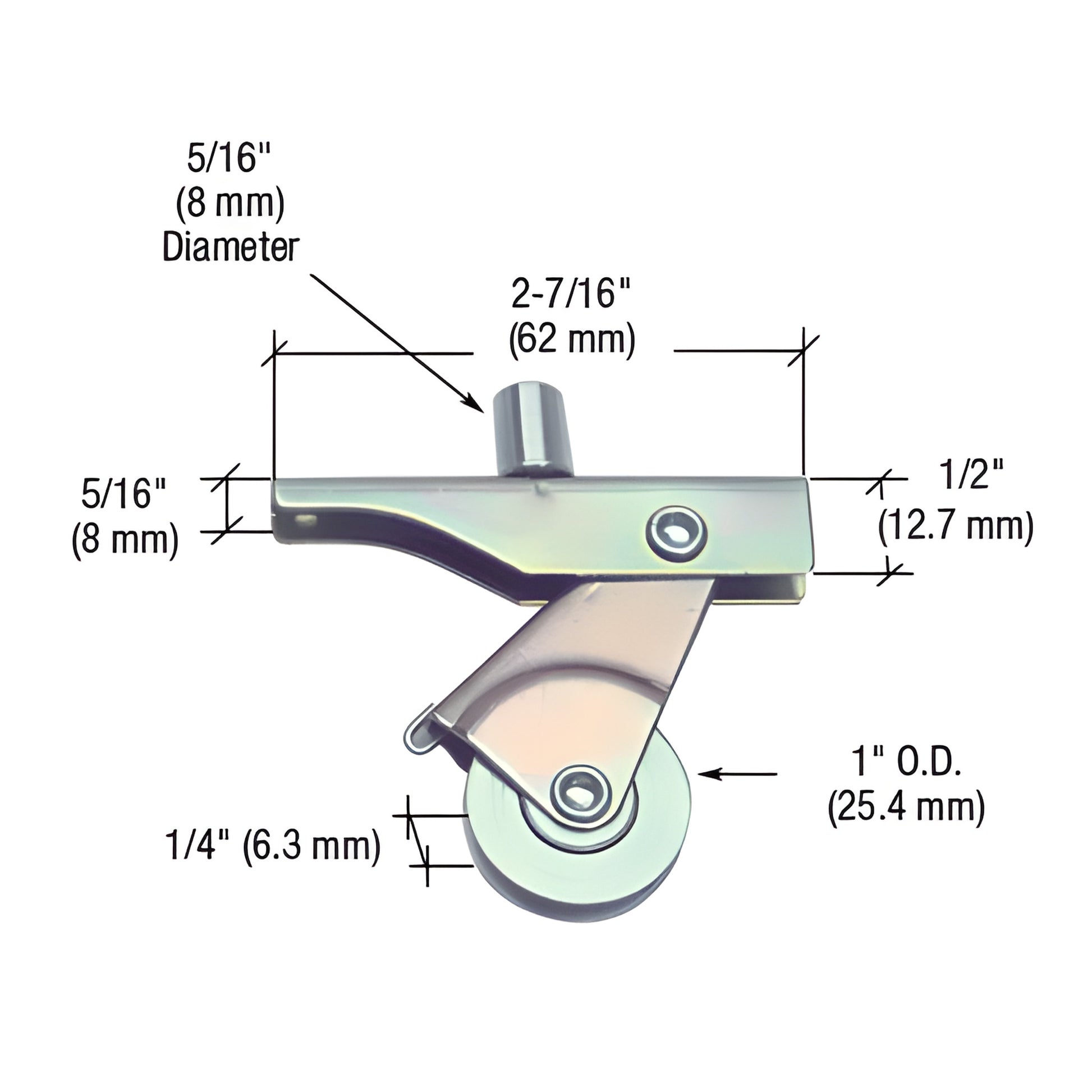 B702 CRL adjustable steel sliding screen door roller with concave 1" wheel and top adjust screw, zinc finish