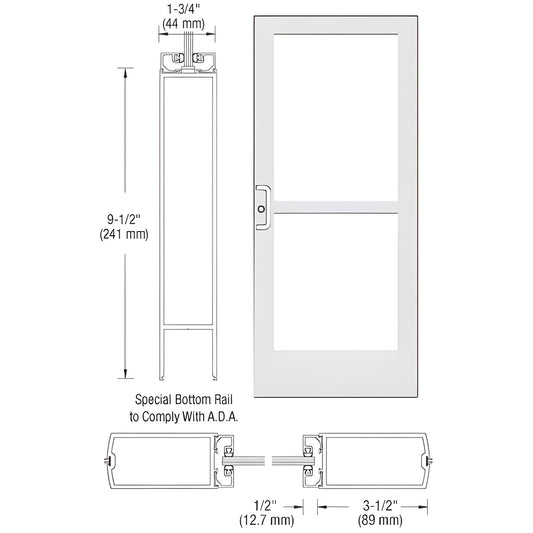 White Kynar commercial medium stile entrance door with two glass lites, ADA 9-1/2" bottom rail, center-hardware ready (SKU CZ