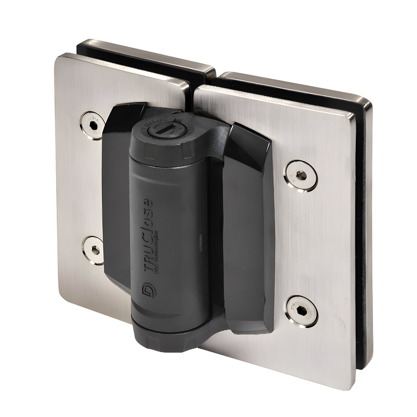 MLSP6BS brushed stainless steel single-acting glass-to-glass gate hinge, rectangular self-closing pair