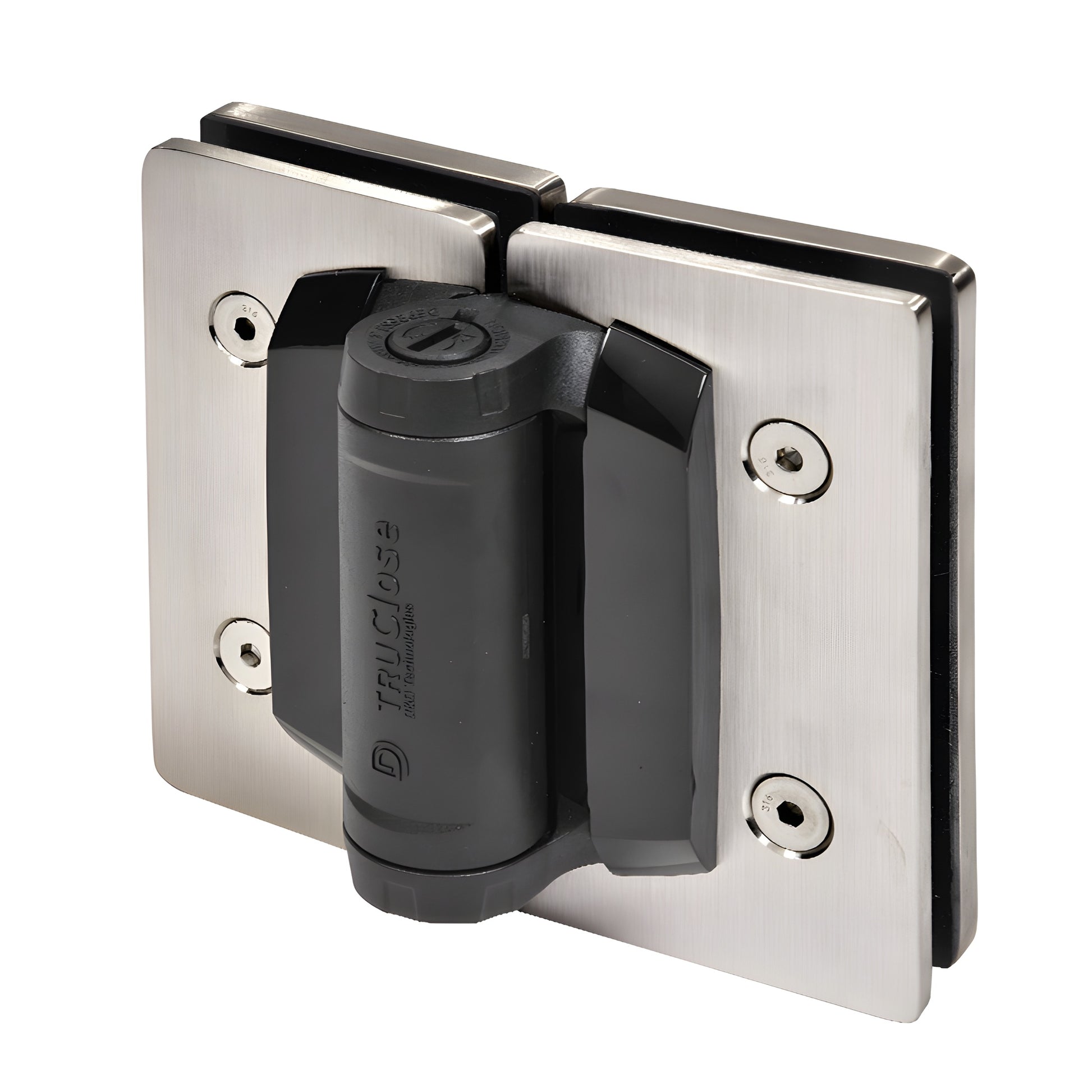 MLSP6BS brushed stainless steel single-acting glass-to-glass gate hinge, rectangular self-closing pair
