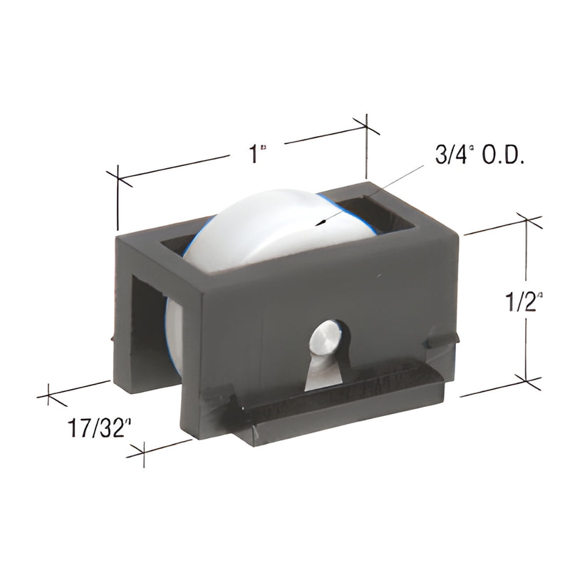 CRL G3174 nylon window roller assembly, black housing with white 3/4 in flat wheel - 1 in 17/32 in 1/2 in